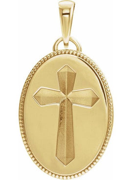 14K White Gold 20.9x13.61 mm Oval Cross Medal