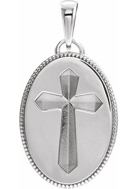14K White Gold 20.9x13.61 mm Oval Cross Medal
