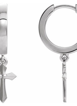 14K White Gold 20.1 mm Cross Hinged Hoop Earrings