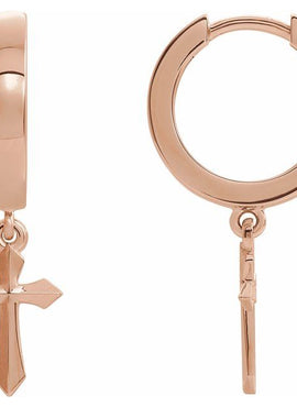 14K White Gold 20.1 mm Cross Hinged Hoop Earrings