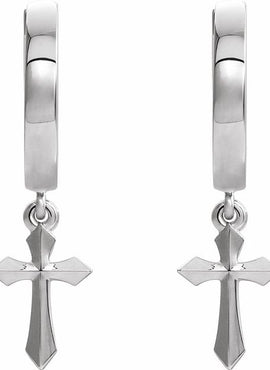 14K White Gold 20.1 mm Cross Hinged Hoop Earrings