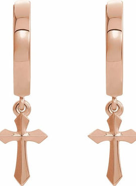 14K White Gold 20.1 mm Cross Hinged Hoop Earrings