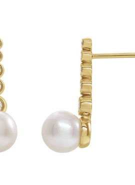 14K White Gold Cultured White Freshwater Pearl & 1/8 CTW Natural Diamond Earrings