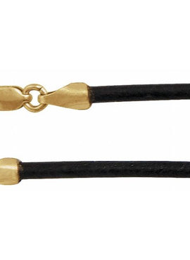 14K Yellow Gold 2 mm Black Leather 20