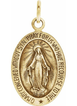 14K Yellow Gold 12x8 mm Oval Miraculous Medal