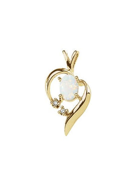 14K Yellow Gold Natural White Opal & .02 CTW Natural Diamond Pendant