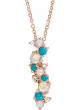 14K White Gold Natural Ethiopian Opal Turquoise & .03 CTW Natural Diamond Scatted Pendant