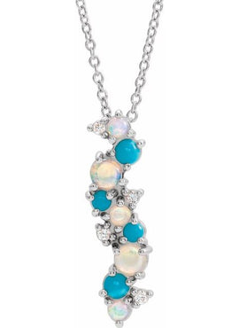 14K White Gold Natural Ethiopian Opal Turquoise & .03 CTW Natural Diamond Scatted Pendant