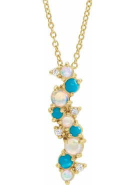 14K White Gold Natural Ethiopian Opal Turquoise & .03 CTW Natural Diamond Scatted Pendant