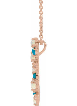 14K White Gold Natural Ethiopian Opal Turquoise & .03 CTW Natural Diamond Scatted Pendant
