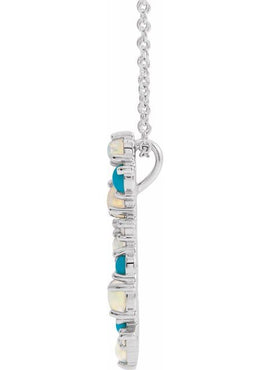 14K White Gold Natural Ethiopian Opal Turquoise & .03 CTW Natural Diamond Scatted Pendant