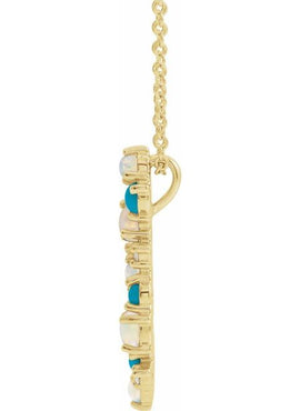 14K White Gold Natural Ethiopian Opal Turquoise & .03 CTW Natural Diamond Scatted Pendant