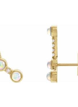 14K White Gold Natural Ethiopian Opal & .08 CTW Natural Diamond Ear Climbers