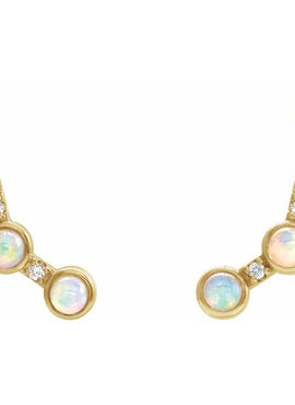 14K White Gold Natural Ethiopian Opal & .08 CTW Natural Diamond Ear Climbers