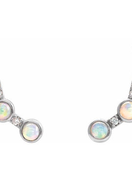 14K White Gold Natural Ethiopian Opal & .08 CTW Natural Diamond Ear Climbers