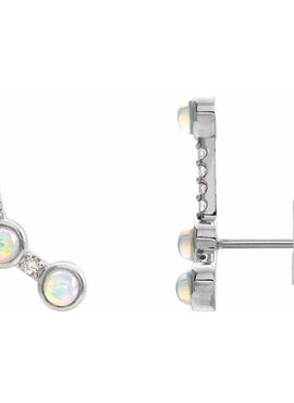 14K White Gold Natural Ethiopian Opal & .08 CTW Natural Diamond Ear Climbers