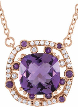 14K Yellow Gold Natural Amethyst & 1/6 CTW Natural Diamond 16