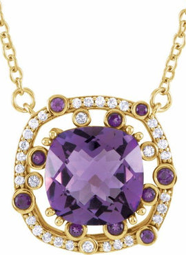 14K Yellow Gold Natural Amethyst & 1/6 CTW Natural Diamond 16