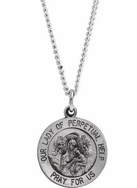 Sterling Silver 15 mm Round Our Lady of Perpetual Help 18