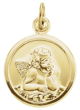 14K Yellow Gold 18x15 mm Guardian Angel Medal