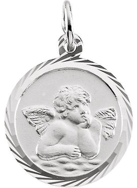 14K White Gold 14 mm Angel Medal