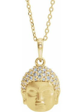 14K White Gold 1/8 CTW Natural Diamond Buddha Pendant