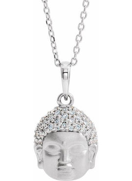 14K White Gold 1/8 CTW Natural Diamond Buddha Pendant