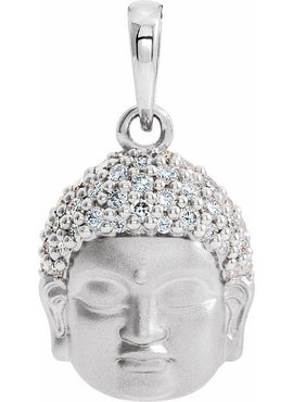14K White Gold 1/8 CTW Natural Diamond Buddha Pendant