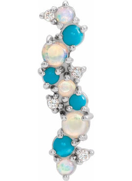 14K White Gold Natural Ethiopian Opal Turquoise & .03 CTW Natural Diamond Scatted Pendant