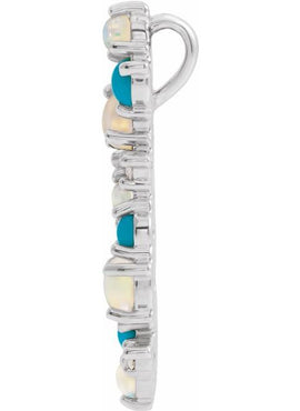 14K White Gold Natural Ethiopian Opal Turquoise & .03 CTW Natural Diamond Scatted Pendant