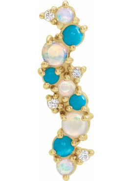 14K White Gold Natural Ethiopian Opal Turquoise & .03 CTW Natural Diamond Scatted Pendant