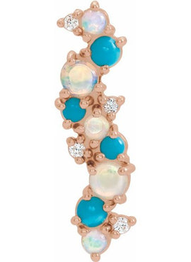 14K White Gold Natural Ethiopian Opal Turquoise & .03 CTW Natural Diamond Scatted Pendant