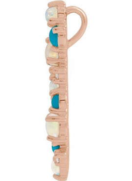 14K White Gold Natural Ethiopian Opal Turquoise & .03 CTW Natural Diamond Scatted Pendant