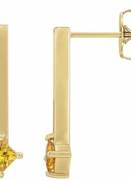 14K White Gold Natural Yellow Sapphire Bar Drop Earrings