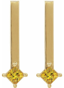 14K White Gold Natural Yellow Sapphire Bar Drop Earrings