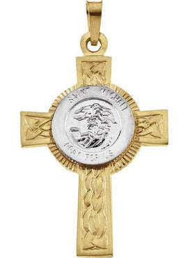14K Yellow/White Gold St. Michael Cross Pendant