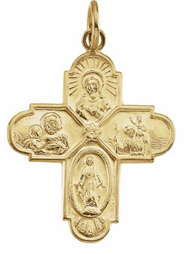 14K Yellow Gold 24.5x21.5 mm Four-Way Cross Medal