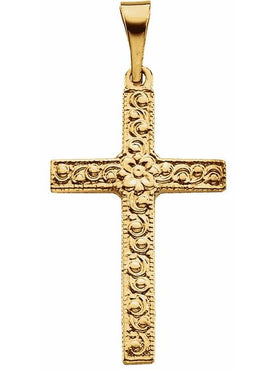 14K Yellow Gold 20x13 mm Floral-Inspired Cross Pendant