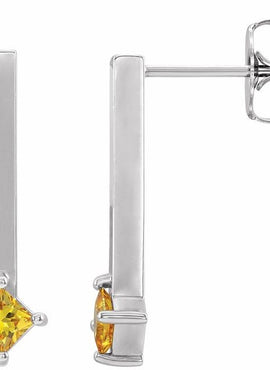 14K White Gold Natural Yellow Sapphire Bar Drop Earrings