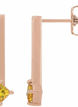 14K White Gold Natural Yellow Sapphire Bar Drop Earrings