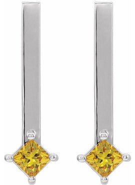 14K White Gold Natural Yellow Sapphire Bar Drop Earrings