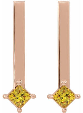 14K White Gold Natural Yellow Sapphire Bar Drop Earrings