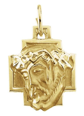 14K Yellow Gold 12x12 mm Face of Jesus Pendant