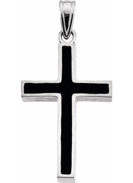 14K Yellow Gold & Black Epoxy 24x16 mm Cross Pendant