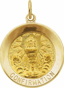 14K Yellow Gold 15 mm Round Confirmation Pendant Medal