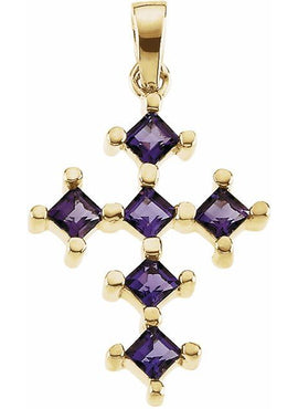 14K Yellow Gold Natural Amethyst Cross