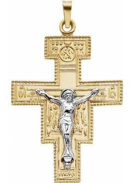 14K Yellow/White Gold 33x25 mm San Damiano Crucifix Pendant