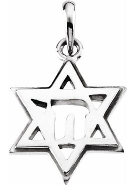 14K White Gold 19x14 mm Star of David Chai Pendant