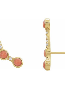 14K White Gold Natural Ethiopian Opal & .08 CTW Natural Diamond Ear Climbers