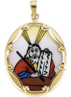 14K Yellow Gold 25x19.5 mm Moses Hand-Painted Porcelain Medal